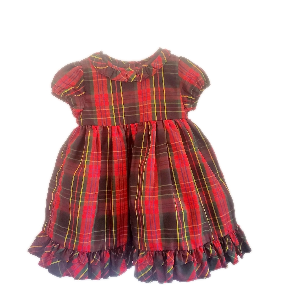 Ralph Lauren red plaid Christmas dress with matching bloomers Size 12 months.